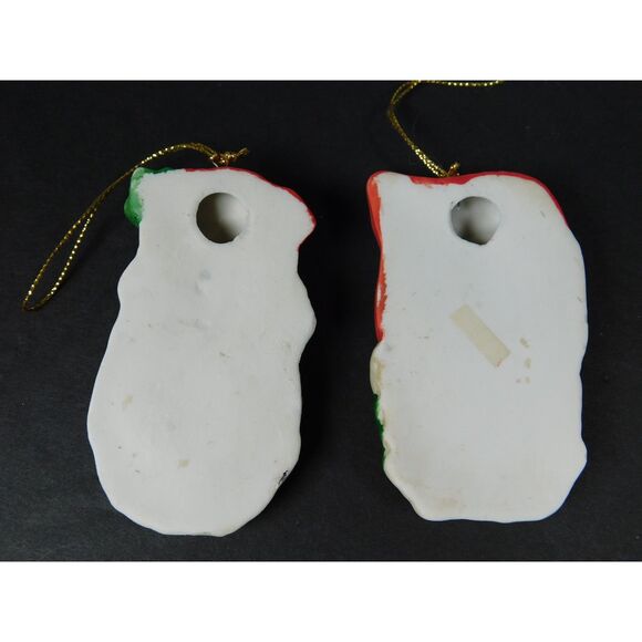 Vintage Santa Claus Head Ornaments 2  Hand Painted Bisque Flat Backs - Picture 4 of 7